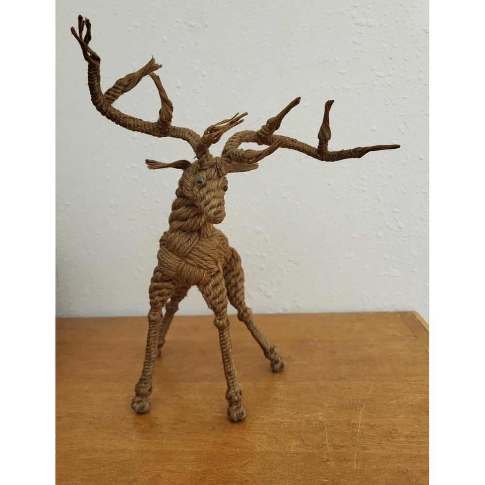 Jute Rope Buck Deer Figure African Jungle Safari Animal Natural Horned Statue
